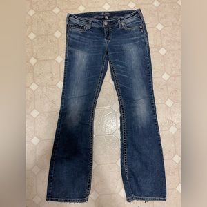 Silver SUKI Low Rise Boot Cut Dark Blue Stretch Denim Jeans Women 32x33